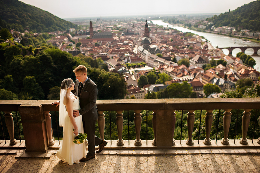 Bride and Groom married in front of the Germany city of Heidelberg.