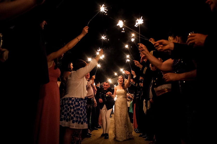 Bride and groom leave to a sparkler exit!